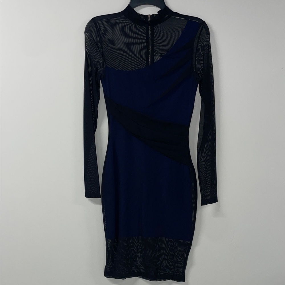 Elegant Navy Blue Sheer Dress